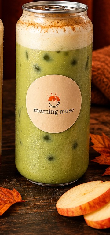 Morning Muse Matcha Pumpkin Spice seasonal latte can